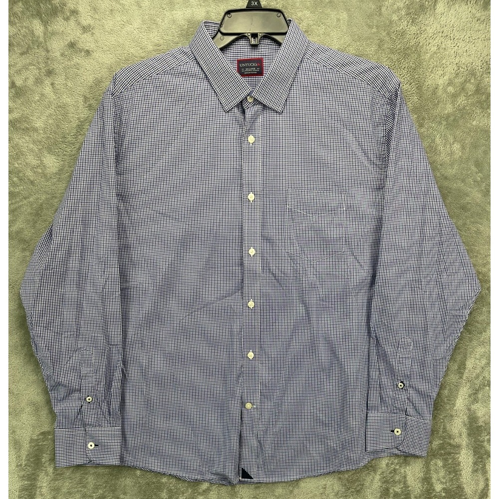 Untuckit Men's Shirt 2XL Purple/Black Micro Check Button Up Long Sleeve Casual